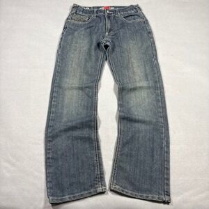 Request Jeans Womens 14 Blue Denim Straight Leg Contrast Stitch Embroidered Y2K